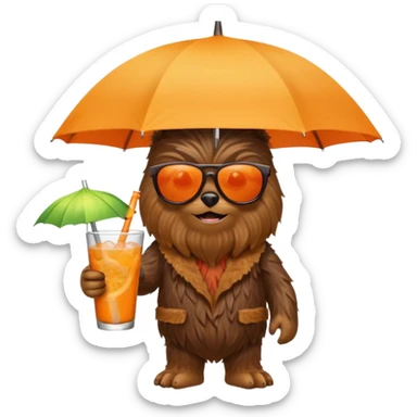 a wookiee wearing sunglasses drinking a tropical drink sticker