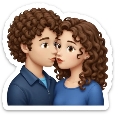 A girl with curly hair and a boy with wavy hair kiss sticker