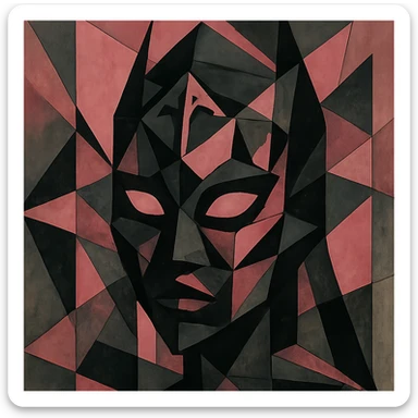 BLACKPINK-inspired gothic mask, no hearts, fragmented and dramatic, black and pink sticker
