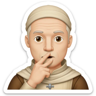 medieval man doing the shush with one finger in front of his mouth (no beard) sticker