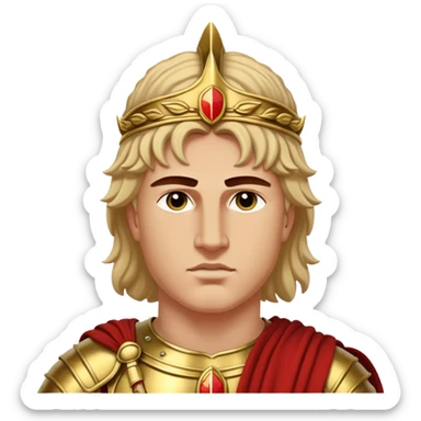 Cinematic Realistic portrait of Alexander the Great, depicted with photorealistic detail as a commanding historical conqueror, featuring sharp, lifelike facial features, meticulously rendered ancient Macedonian armor, and a laurel wreath, illuminated by natural, dramatic lighting that highlights his youthful determination and legendary presence. sticker