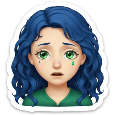 Girl with long  curly dark blue hair, green eyes, and very fair skin.crying sticker