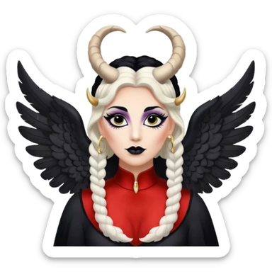 Drag queen with angel wings and ram horns sticker