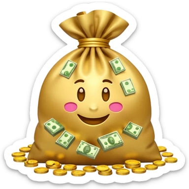Luxury 3D emoji, overflowing money bag, stacks of cash, premium lighting, rich glossy look, ultra clean, transparent background


 sticker