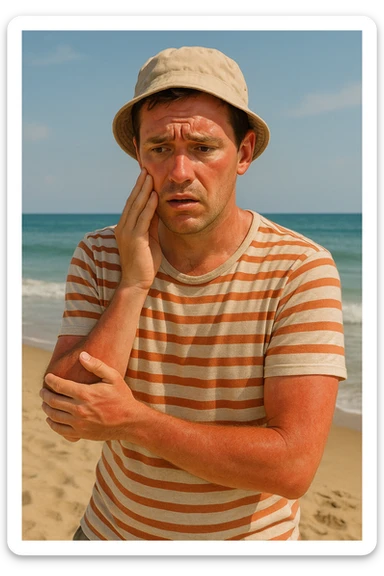 uomo a mare con paura delle ustioni, ed è un po' bruciato sticker
