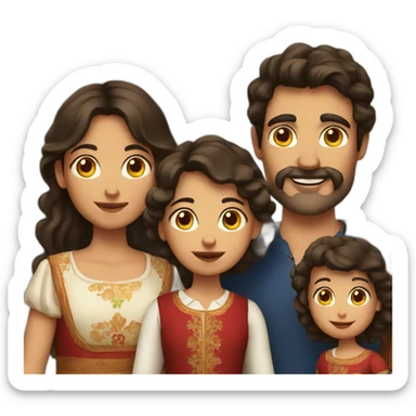 Spanish folk family, with dark brown hair, brown sticker