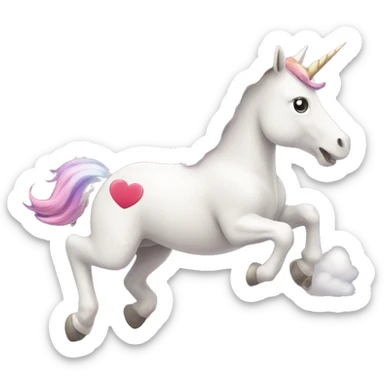 a unicorn jumping over a rainbow with hearts all around it sticker