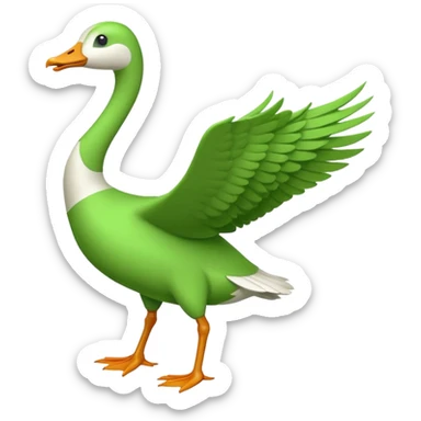"Running goose emoji with long neck and two legs, all bright green #39C700. Wings folded tightly, no flapping or extra colors." sticker
