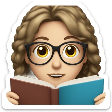Brunette white girl with blue eyes and glasses, reading a book sticker