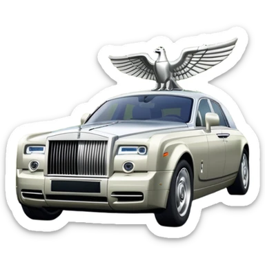 Rolls-Royce Phantom (2022) – cinematic-realistic Rolls-Royce Phantom emoji, its polished silver frame glistening under the sun as it glides down a winding, tree-lined road. The iconic Spirit of Ecstasy hood ornament stands proudly, the V12 engine hums silently as the car cuts through the serene countryside, embodying elegance and power. sticker