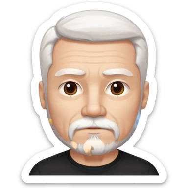 White haired muscled adult man with a black t-shirt. He has white beard with a short goatee. Dark brown eyes and some wrinkles. sticker