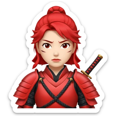 A female samurai with strong posture, red armor plates, and fierce determination.
 sticker