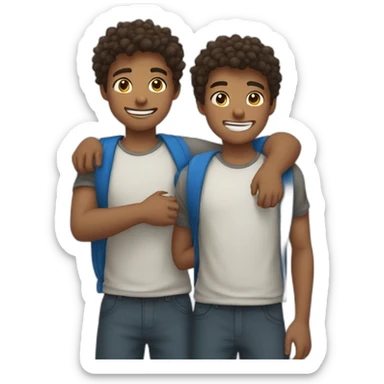 2 teenagers brothers holding shoulders, smiling sticker
