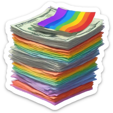 Money with rainbow color sticker