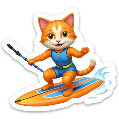 Happy cat barefoot waterskiing  sticker