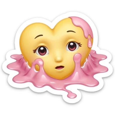 A pastel-yellow heart melting into soft pink tears, curled on a clouded floor under warm sunrise light. sticker