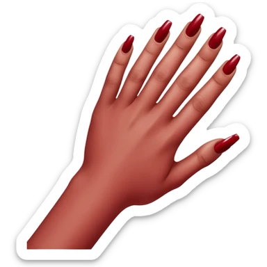 close-up of a left hand of a woman showing 3-4 fingernails out of five, painted in dark red nail polish, glossy finish, deep saturated red, smooth gradient, minimal details, clean and shiny
 sticker