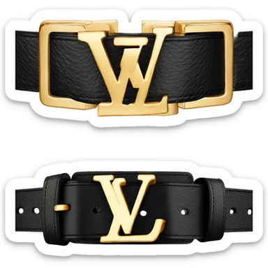 Luxury Black Louis Vuitton belt with Gold buckle sticker