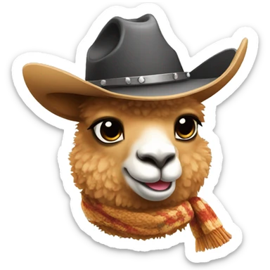 alpaca with cowboy hat with sheriff star and a scarf sticker