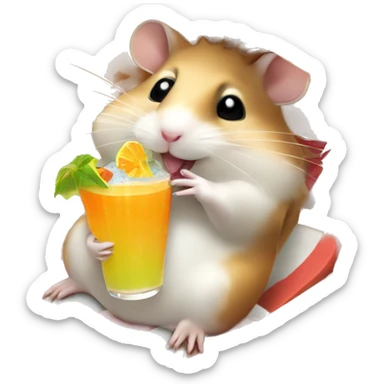 hamster with a sunhat drinking a coctail while laying in a sunbed sticker