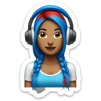 Latina with headphones blue and red split dye hair sticker