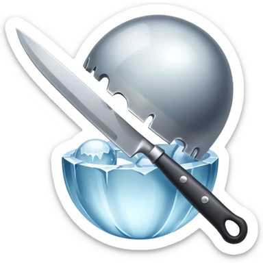 The knife is only visible from above, its tip showing from behind the ice ball. sticker