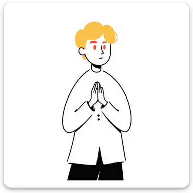 Japanese man with red eyes and blond hair, smiling, hand drawn doodle style sticker