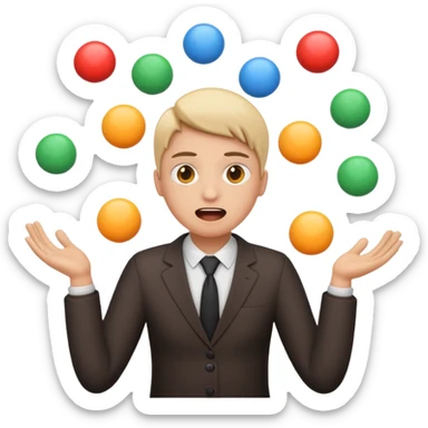 an emoji that depicts a product manager juggling work while mildly panicked and gender neutral  sticker
