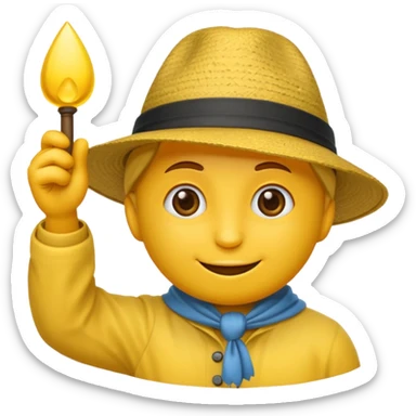 Un emoji rond jaune qui sourit avec un capeau de poète sticker