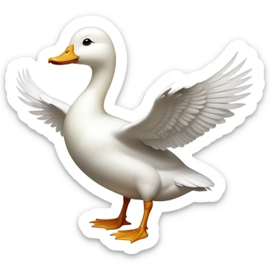 cinematic-[white duck]-realistic-full-body-perched-emoji,-wings-tucked-neatly by its side,-head-tilted-dramatically,-sleek-[white]-feathers,-simplified-yet-realistic-focused-features,-highly-detailed,-glowing-with-an-almost-sarcastic-glow sticker