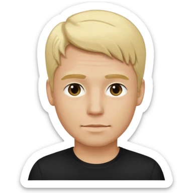 Create a man standing still, doing nothing, with blond hair and a black shirt, in iOS 18 style.” sticker