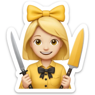 Smile emoji holding knife waring bow sticker