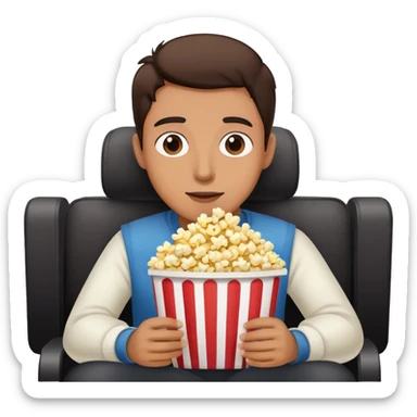 person watching a movie with popcorn sticker