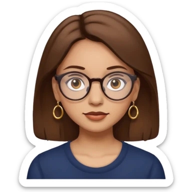 Women brown eye and brown hair with glasses and circle earing sticker