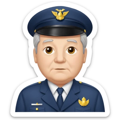 Older Male: gray hair at sides, slight wrinkles, wearing uniform, lightly obesity sticker