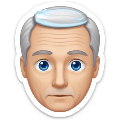 Middle aged man with receding grey hair and no beard, blue eyes sticker