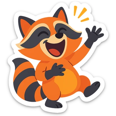 vibrant toon style raccoon laughing hard and waving sticker