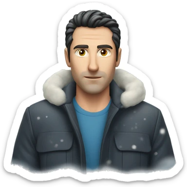 Caucasian man with dark slick hair being snowed on heavily sticker