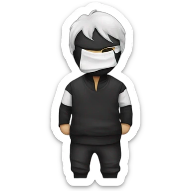 thief wearing a black and white shirt with a black mask sticker
