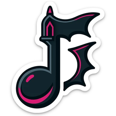 gothic music note, black and pink, vibrant toon style sticker