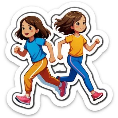 2 11 year old girls running away from home one girl has long hair and the other girl has a bob cut  sticker
