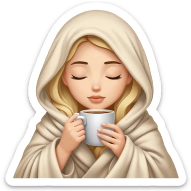 girl inside a blanket sipping coffee eyes closed sticker