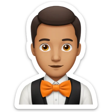 a bold man with orange bowtie sticker