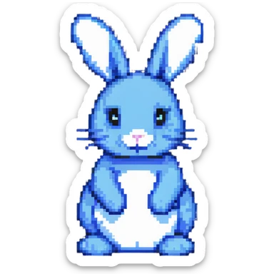 blue easter bunny, minimalist pixel art sticker