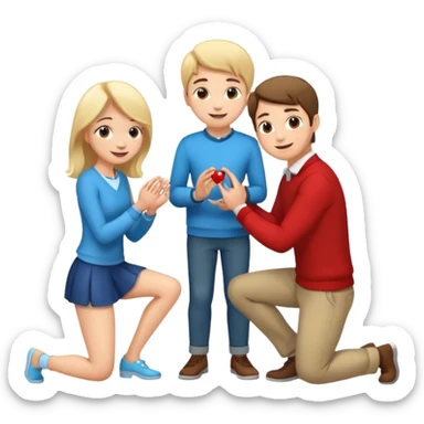 🧎‍♂️‍➡️💍💃 a boy parposing a girl and the boy on his knee and give him ring girl stand after him and shing sticker