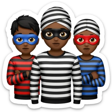 3 theif robbers emoji,Stripped shirt,eye mask, black head. sticker