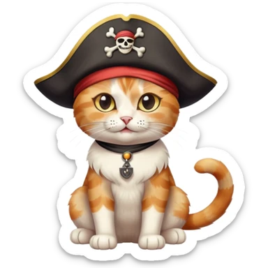 cat full body sitting, winking, wearing a pirate hat and eye patch sticker
