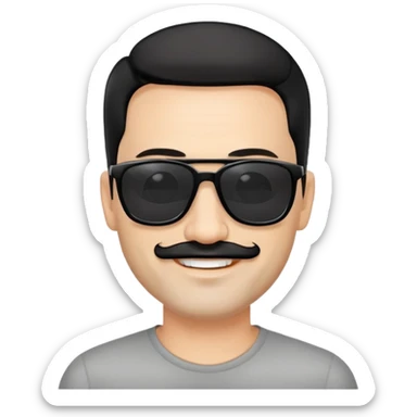 đàn ông 50 tuổi, da trắng, có râu ria đen. đeo kính đen, tóc đen ngắn, cười mỉm sticker