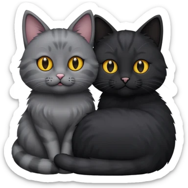 1 grey cat and 1 black cat cuddling sticker