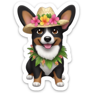 Black corgi dressed hawaian sticker